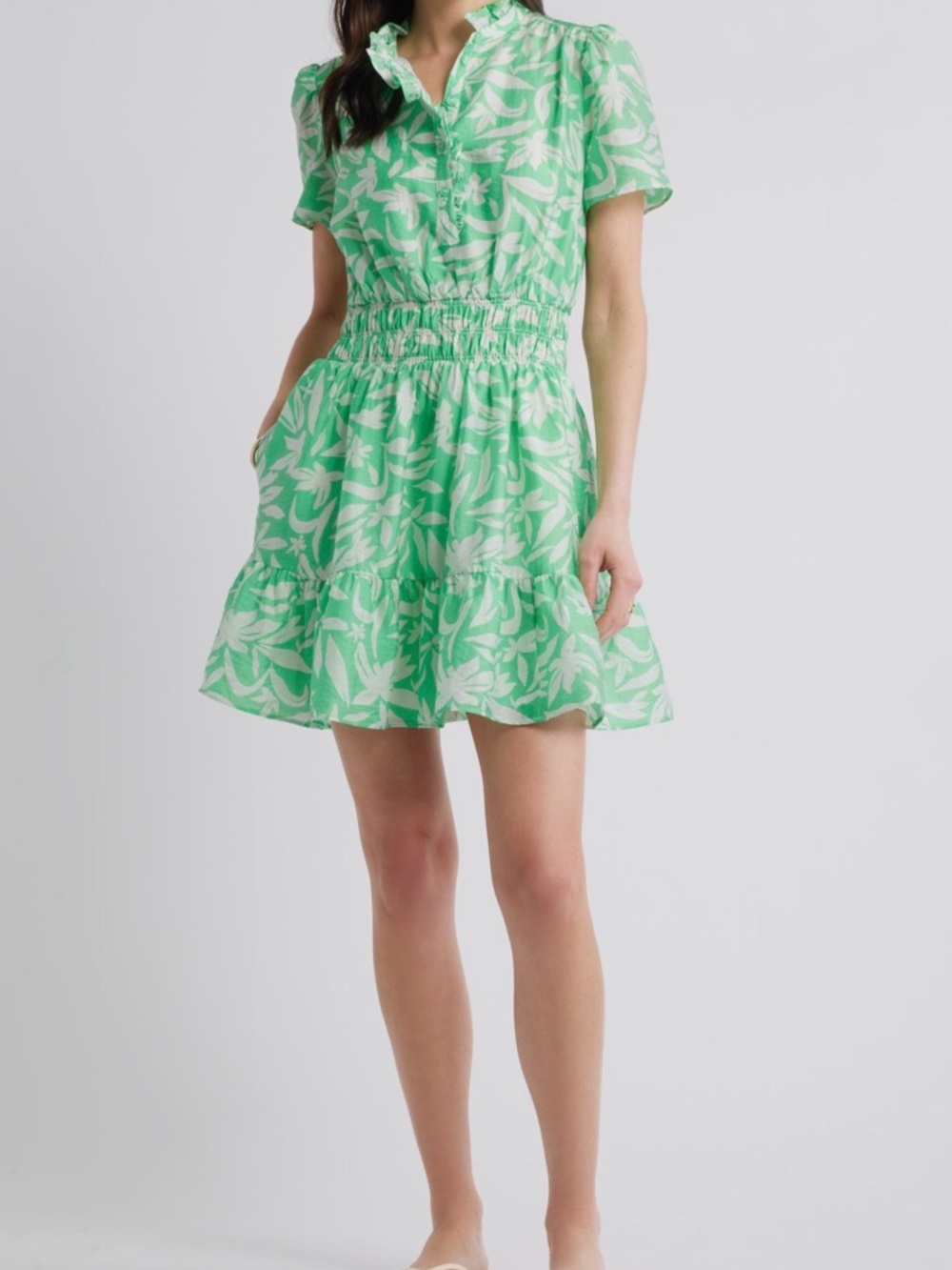 Caslon Mint Green Floral Smocked Mini Dress